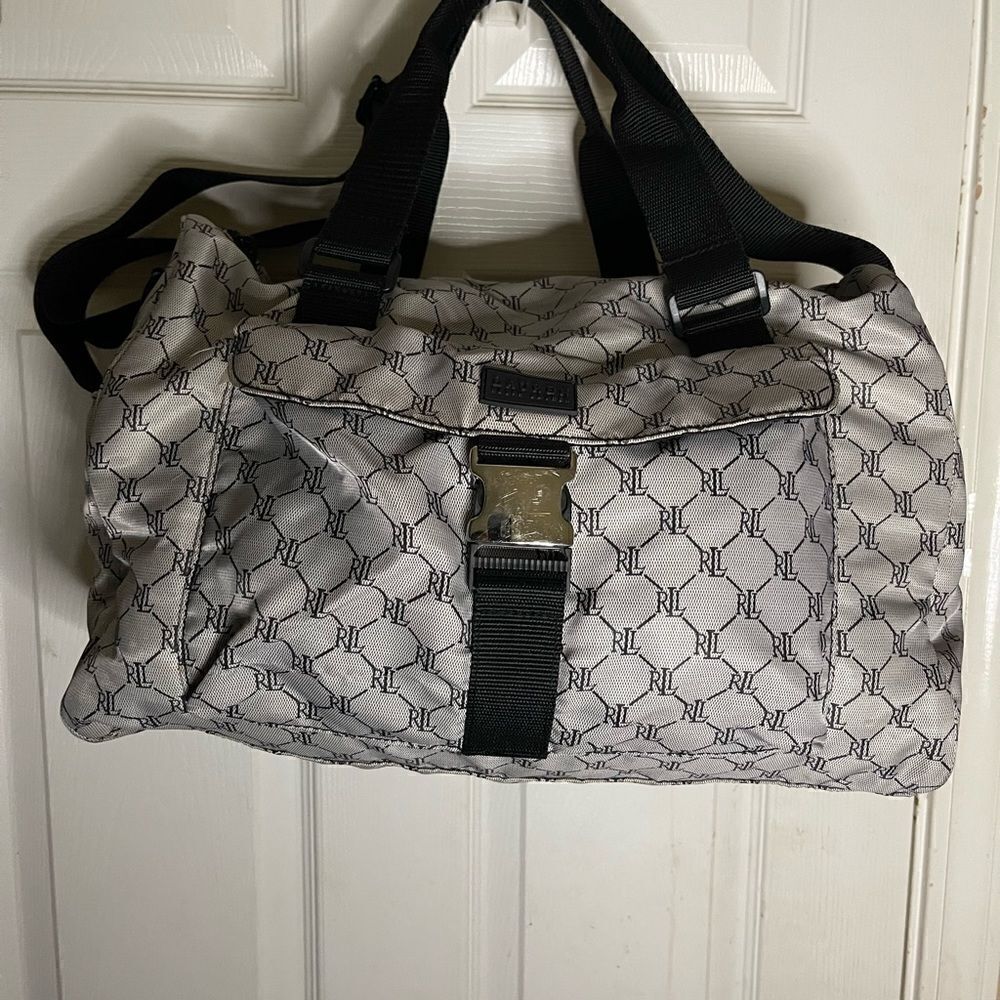 Lauren Ralph Lauren Nylon gray and black logo weekender carry all should…